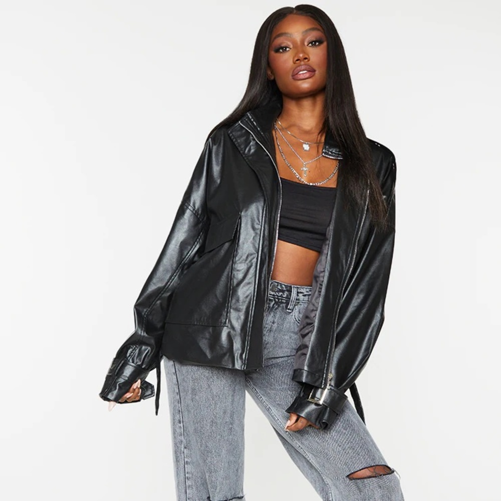 Black Faux Leather Extreme Oversized Biker Jacket